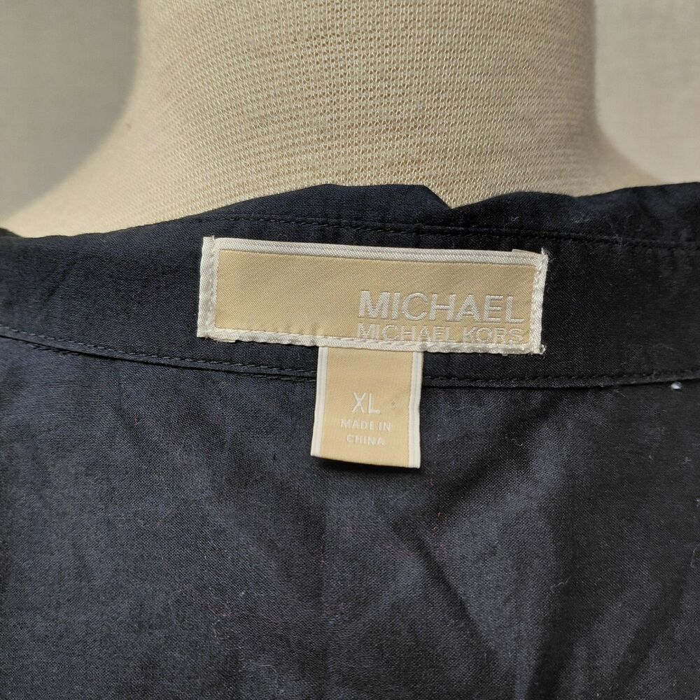 Michael Kors Button-up Rolled Sleeve Blouse Navy Silver Buttons Sz XL - Picture 9 of 9